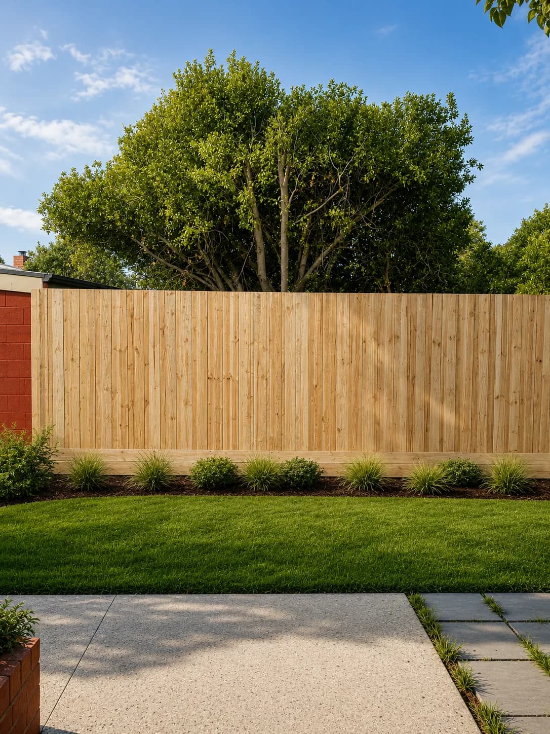 Treated pine boundary fence with new turf, Geelong